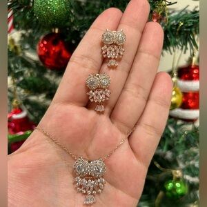 Elegant Gold and Silver Owl Jewelry Set